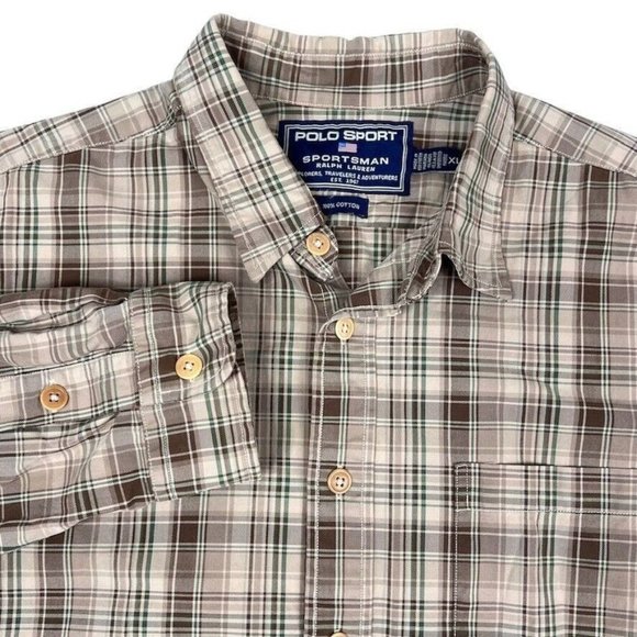 Polo Ralph Lauren Sportsman Mens Button Up‎ Shirt Size XL Brown Plaid Hunting